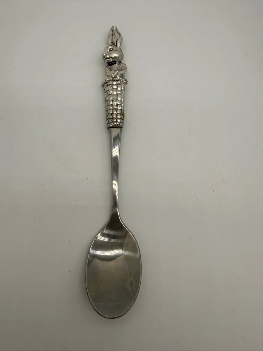 Vintage 18/8 Stainless Steel Bunny Rabbit in Basket Spoon 6